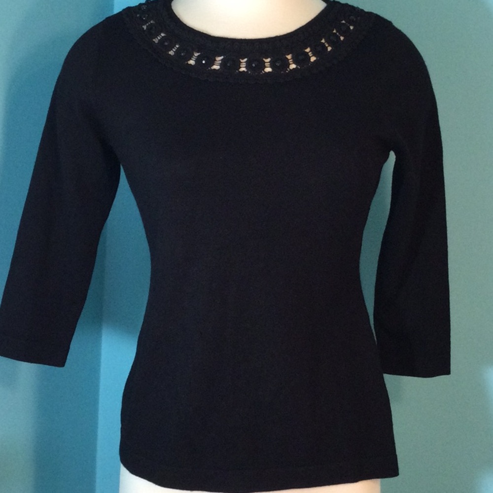 Womens Lightweight Beaded Trimmed Sweater